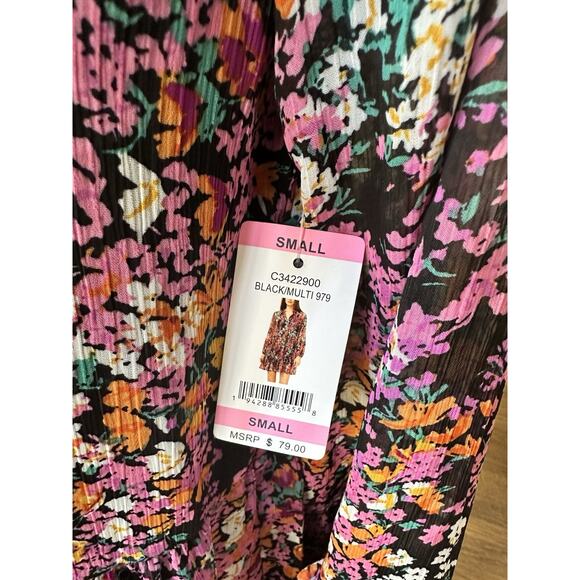 Vince Camuto V-neck Floral Tiered Ruffle Chiffon Mini Dress Women's Medium New - Picture 3 of 6